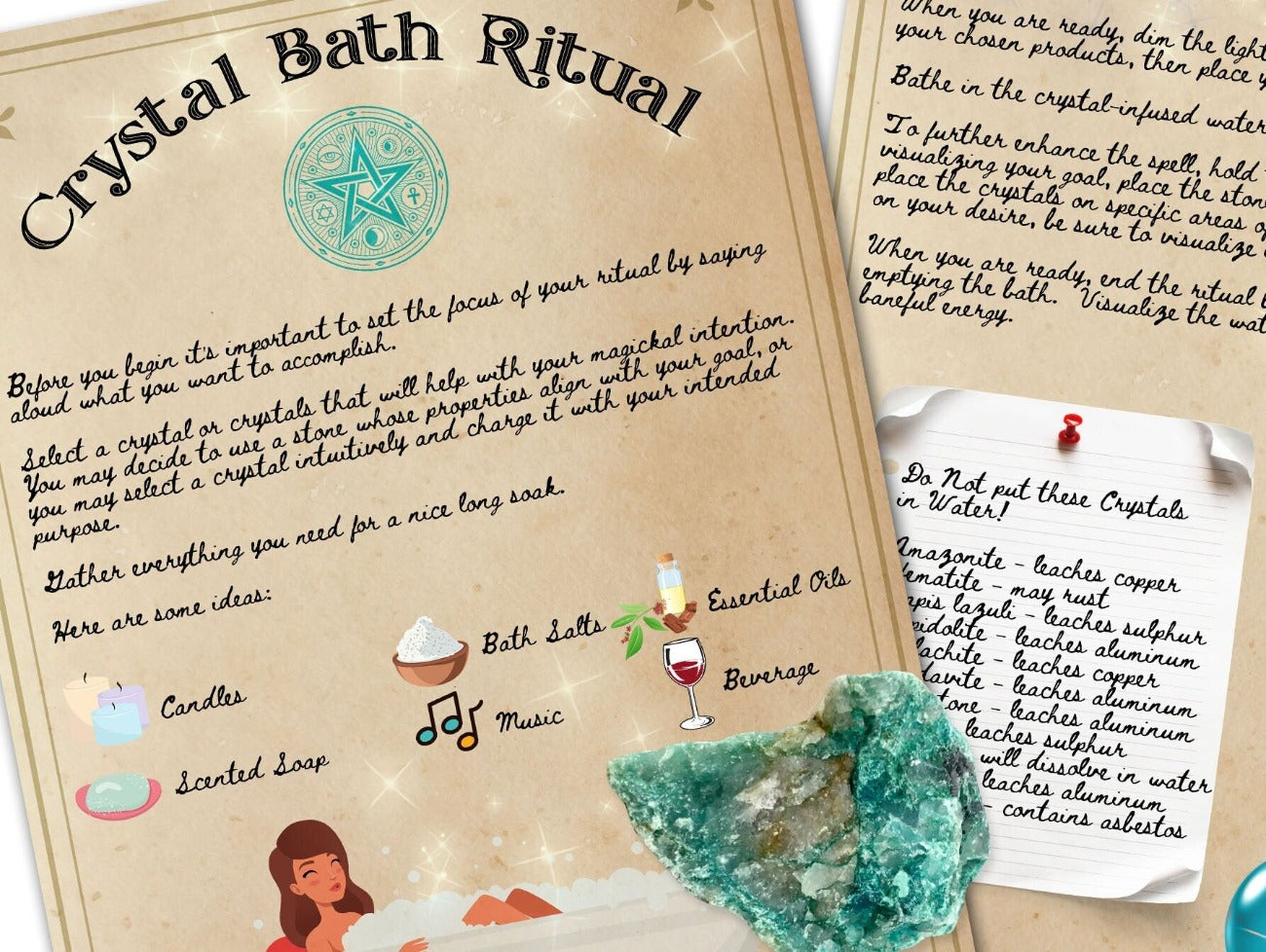 Close-up image of Crystal Bath Spell pages.