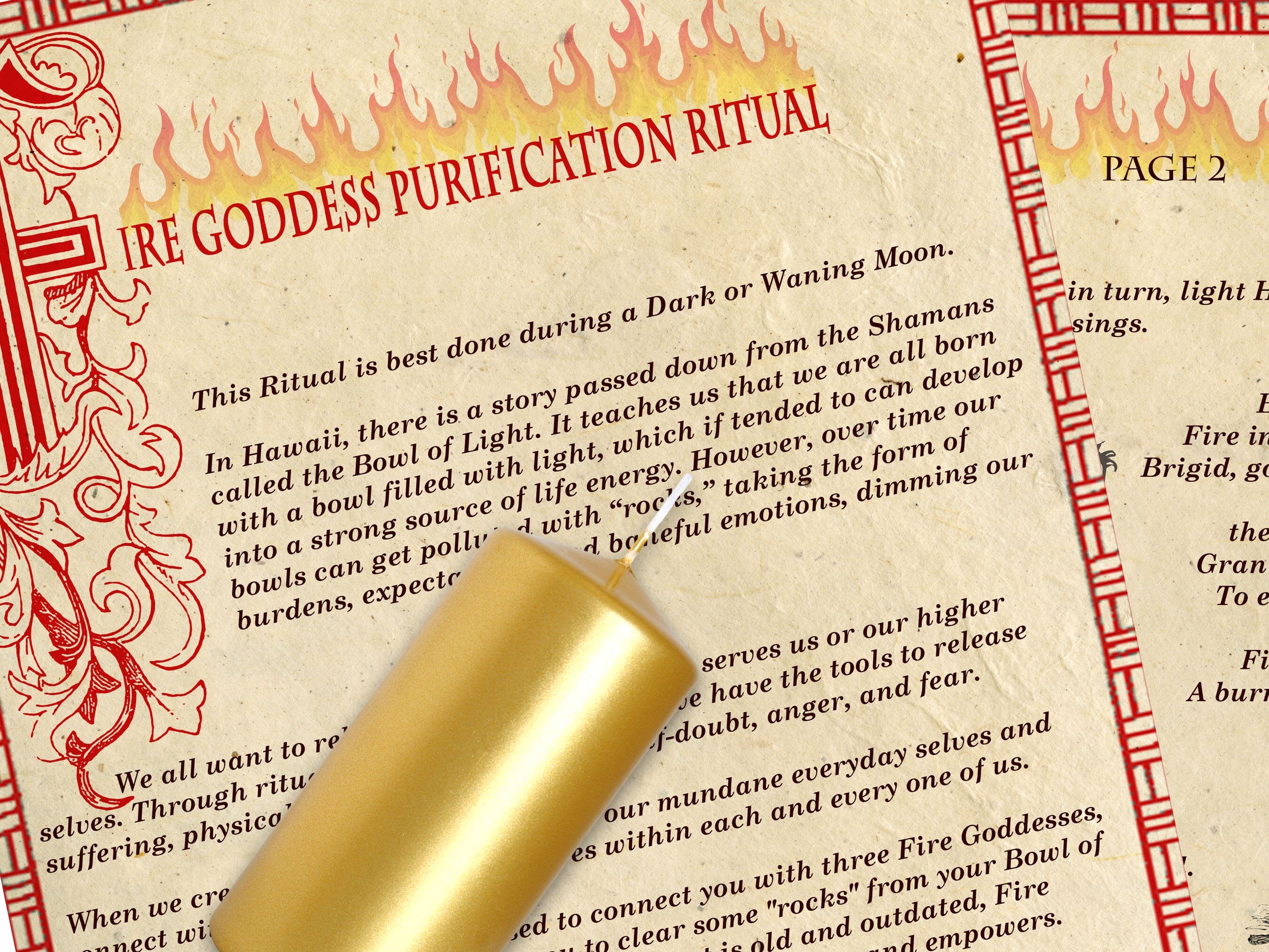 Close-up image of FIRE GODDESS RITUAL Printable 2 Pages - Morgana Magick Spell