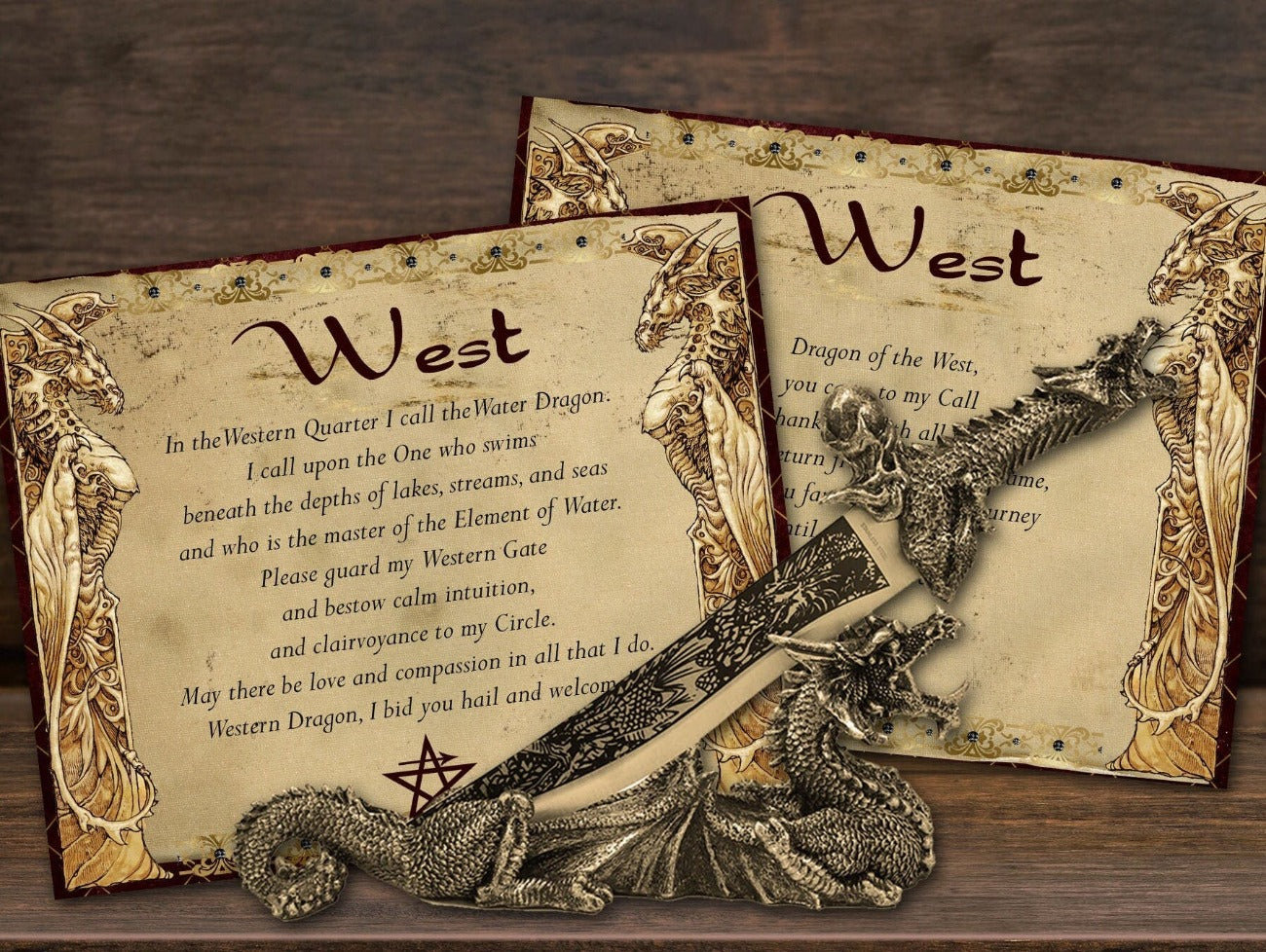 DRAGON CALL the QUARTERS, WEST Calling and Dismissal Cards - Morgana Magick Spell