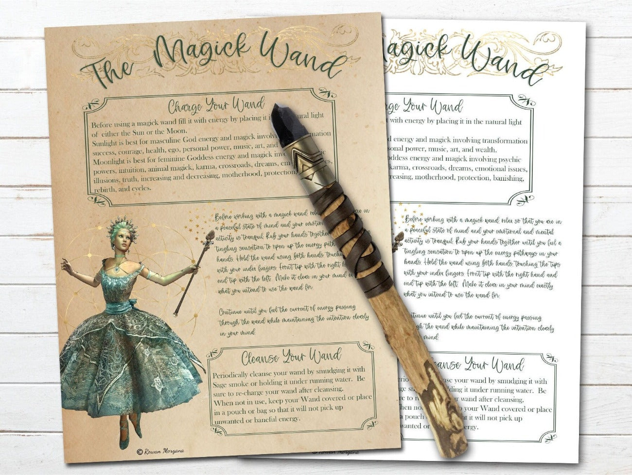 MAGICK WAND, shown with the optional parchment background, Printable Page for your Spellbook - Morgana Magick Spell
