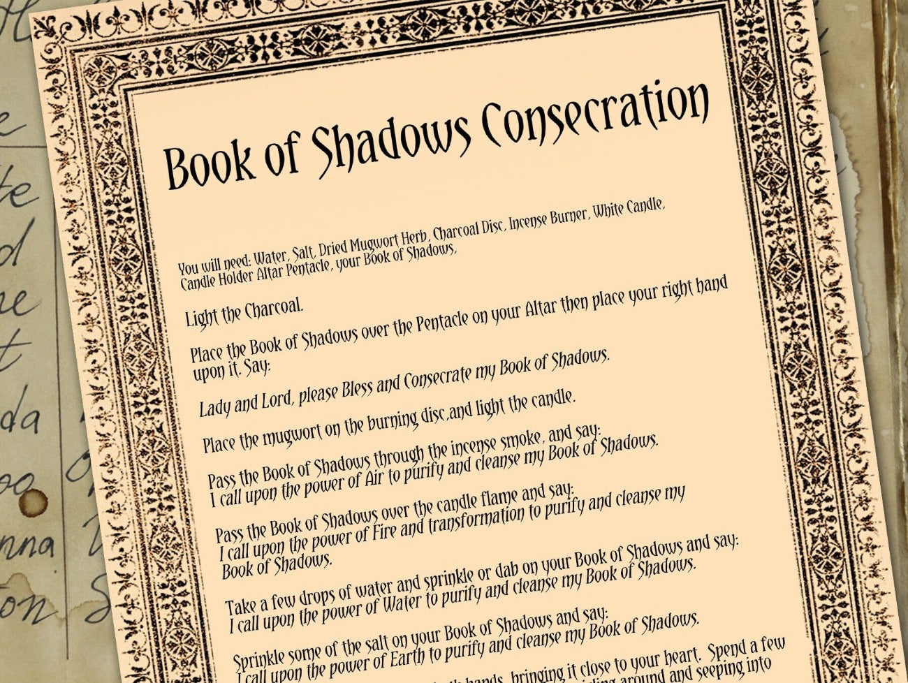 Closeup view of CONSECRATE GRIMOIRE, How to Bless and Empower Book of Shadows, Dedicate a Book of Shadows, Wicca Witchcraft Book Devotion, Sanctify a Book - Morgana Magick Spell