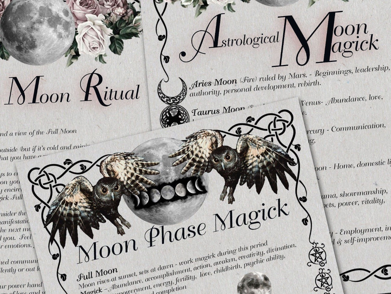 WICCAN MOON MAGIC 10 Pages, Correspondences, Full Moon Names, Moon Phases, Astrological Moon Spell Ritual, Wicca Witchcraft Esbat Altar - Morgana Magick Spell