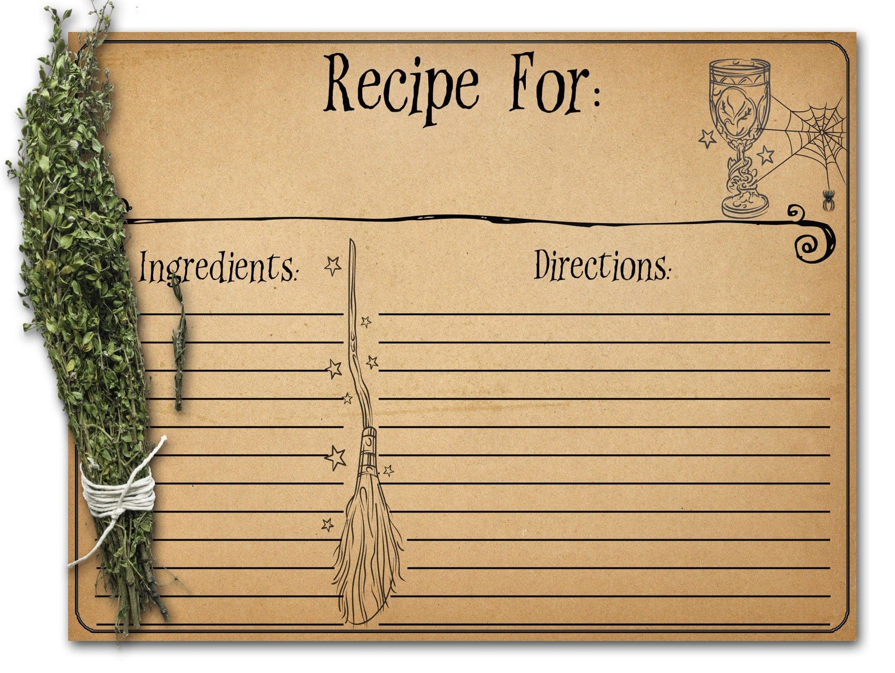 PARCHMENT WITCH RECIPE CARD Kitchen Witch Spell Cards, Recipe Card Templates, Write Down your Spells, Wicca Witchcraft Magic diary Journal cards - Morgana Magick Spell