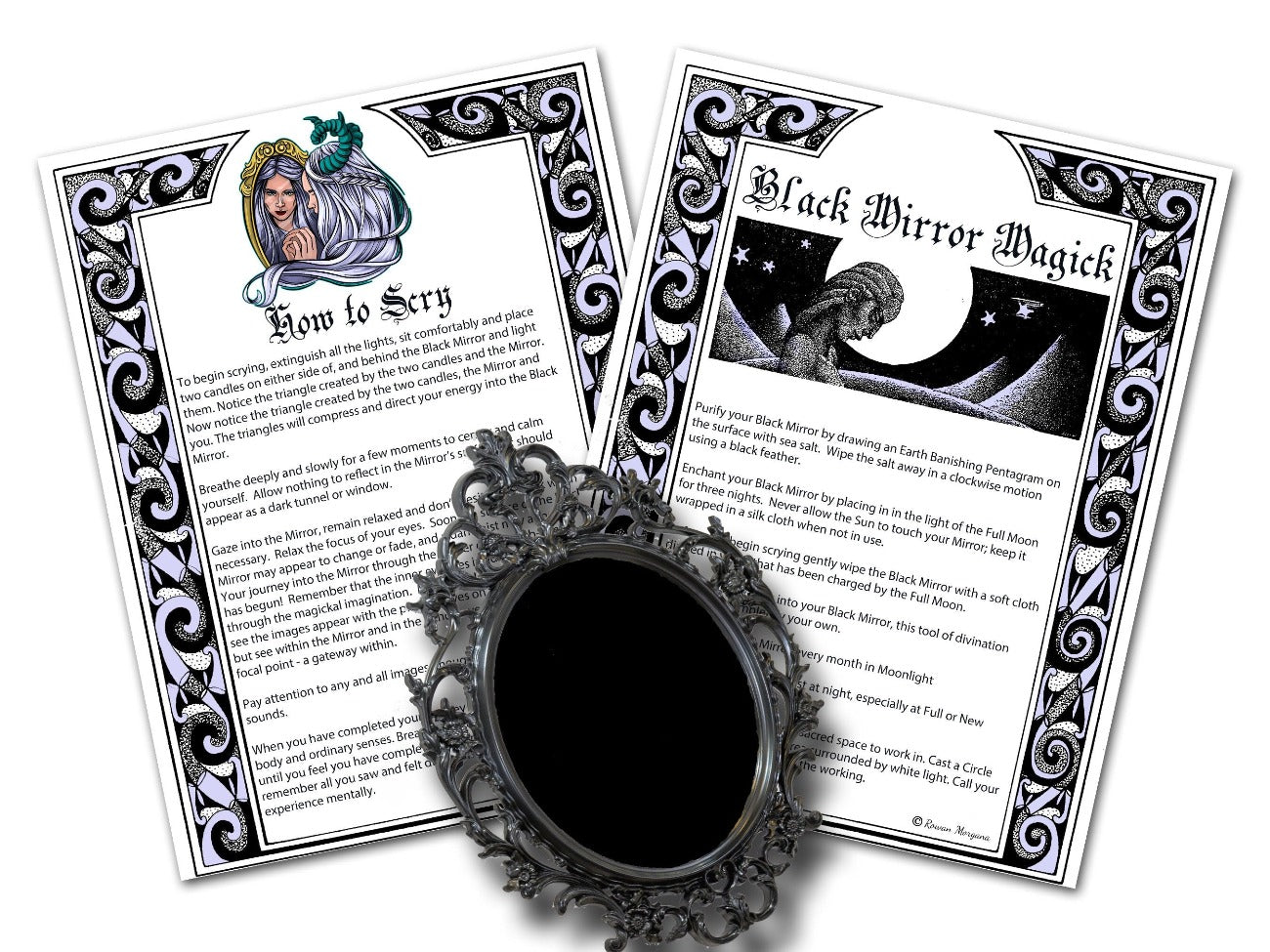 BLACK MIRROR Magic, 2 Pages, Wicca Witchcraft Scrying Mirror Divination, Mirror Cleansing and Charging, Magic Mirror Spirit World Printable - Morgana Magick Spell