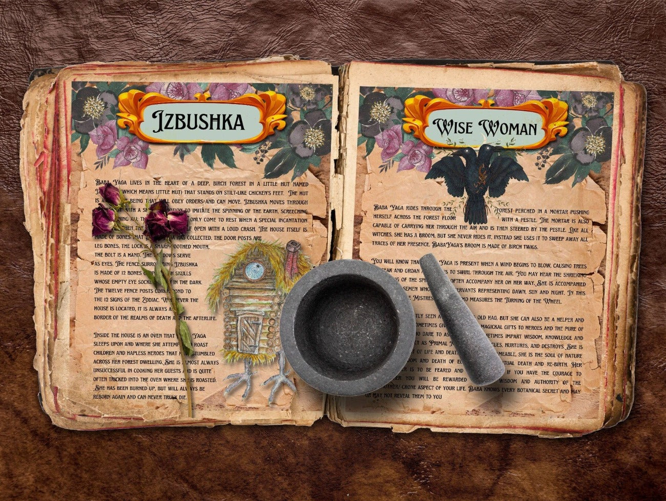 BABA YAGA two pages are displayed in an open witchcraft book - Morgana Magick Spell