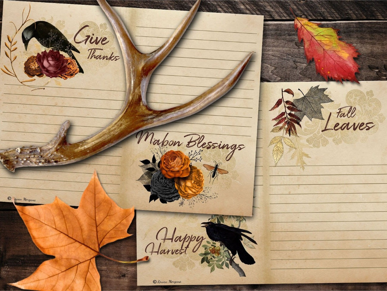 Give Thanks, Mabon Blessings, Happy Harvest and Fall Leaves MABON JUNK JOURNAL Kit Printable Pages - Morgana Magick Spell