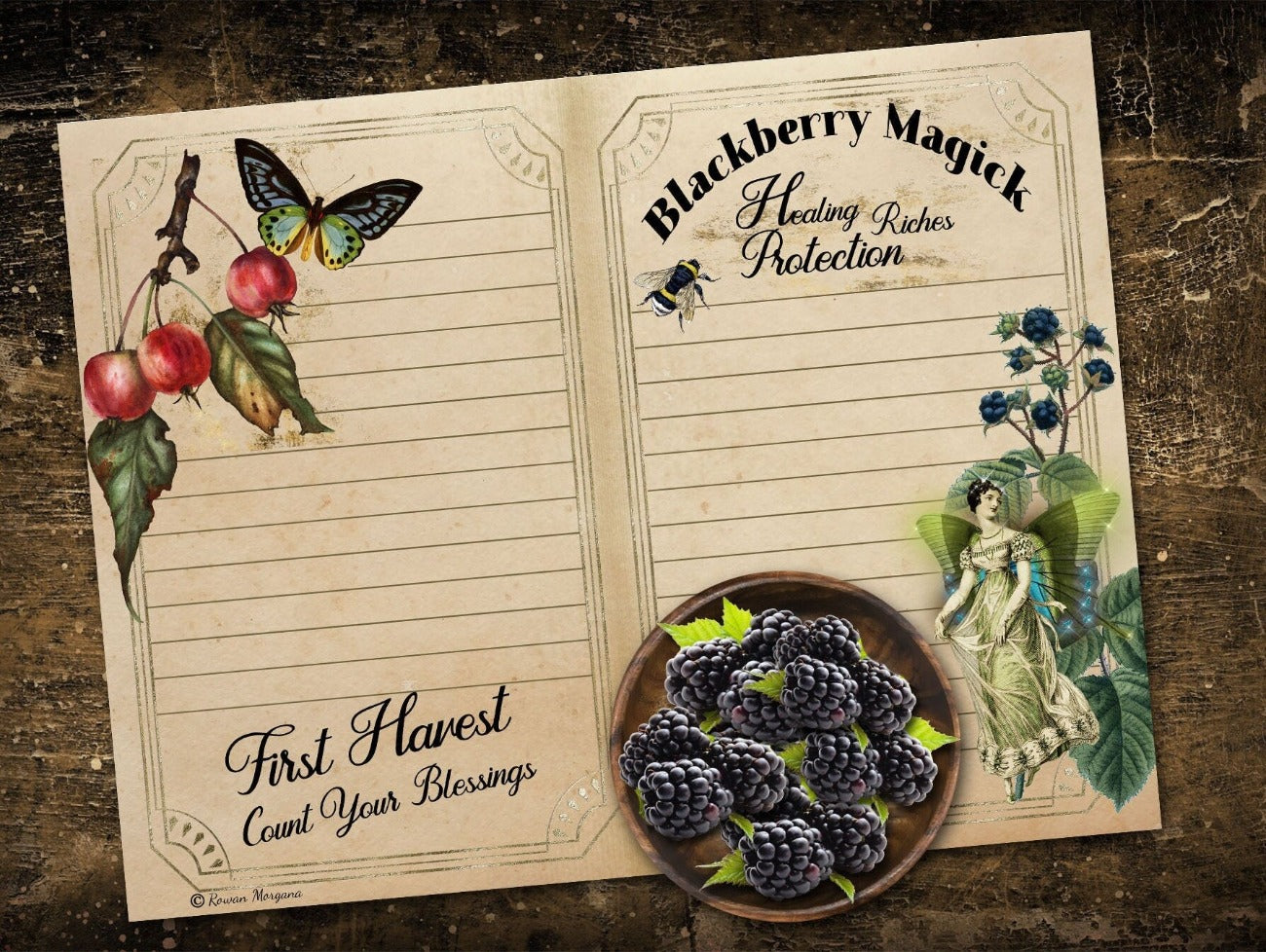 First Harvest and Blackberry Magick - LUGHNASADH JUNK JOURNAL Kit Printable Pages - Morgana Magick Spell