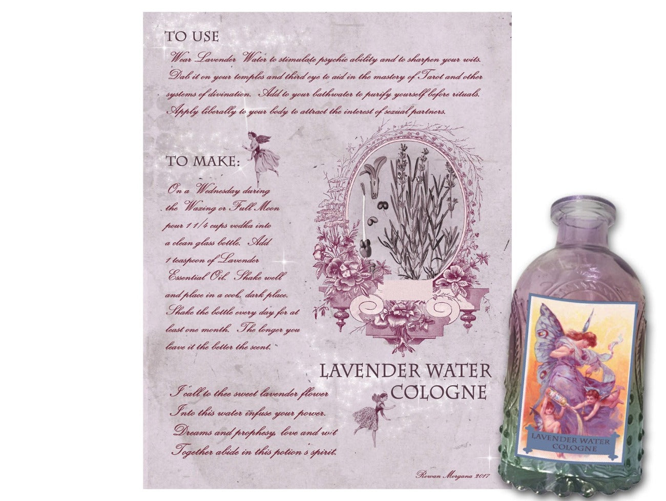 LAVENDER WATER COLOGNE, Recipe & Labels, Wicca Perfume Apothecary, Green Witch Witchcraft Aromatherapy, Kitchen Witch Herbal Apothecary - Morgana Magick Spell