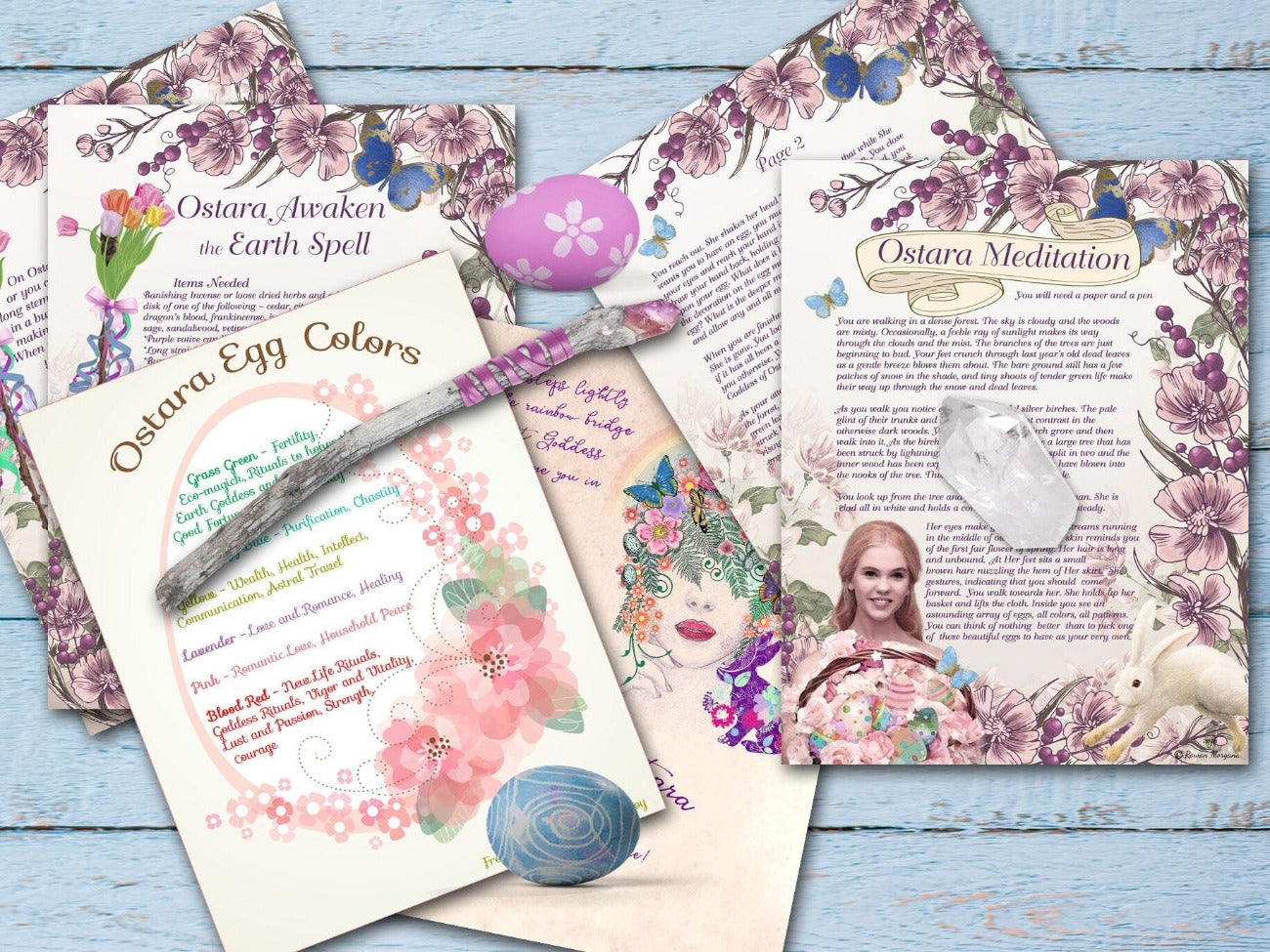 OSTARA BUNDLE,Showing Awaken the Earth Spell, Ostara Egg Color Chart, and Ostara Meditation - Morgana Magick Spell