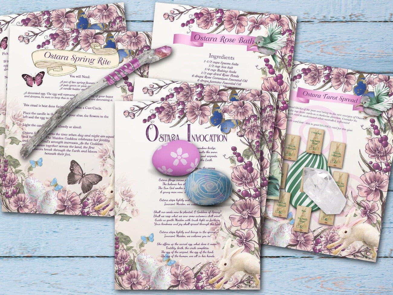 OSTARA BUNDLE, Showing Ostara Spring Rite, Ostara Rose Bath, Ostara Invocation and Ostara Tarot Spread - Morgana Magick Spell
