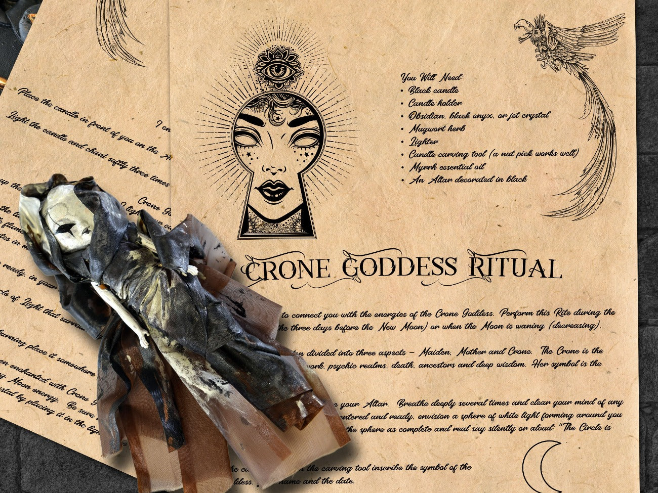 CRONE GODDESS RITUAL 2 Pages, Wicca Dark Moon Ritual Spell, Crone Goddess Magic, Wicca Witchcraft Hecate Triple Moon Spell, Esbat Magic - Morgana Magick Spell