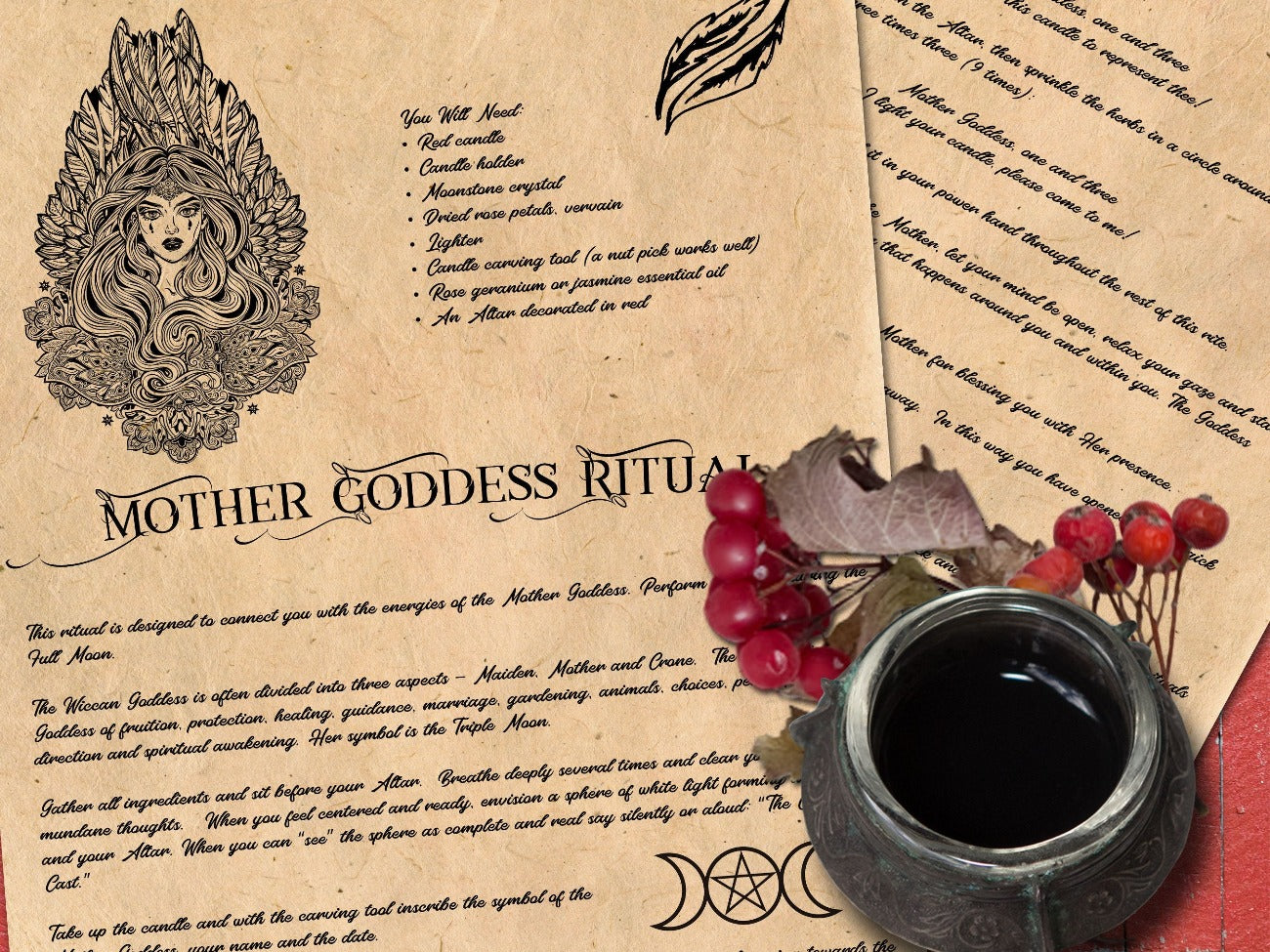 MOTHER GODDESS RITUAL 2 Pages, Wicca Full Moon Goddess Spell, Honor Goddess Prayer Invocation , Wicca Moonlight Witchcraft Ritual Spell - Morgana Magick Spell