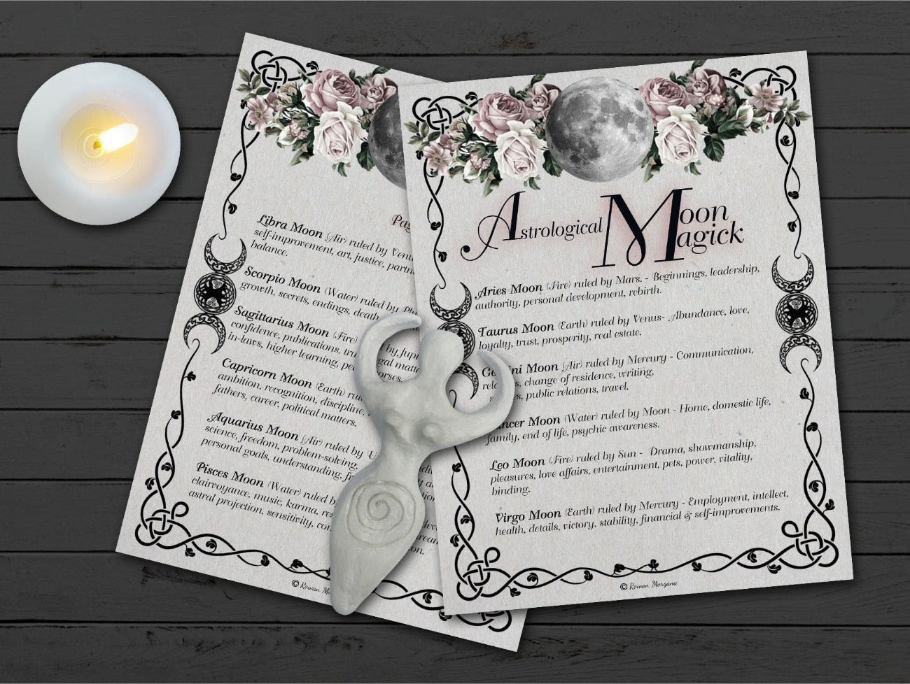 WICCAN MOON MAGIC 10 Pages, Correspondences, Full Moon Names, Moon Phases, Astrological Moon Spell Ritual, Wicca Witchcraft Esbat Altar - Morgana Magick Spell