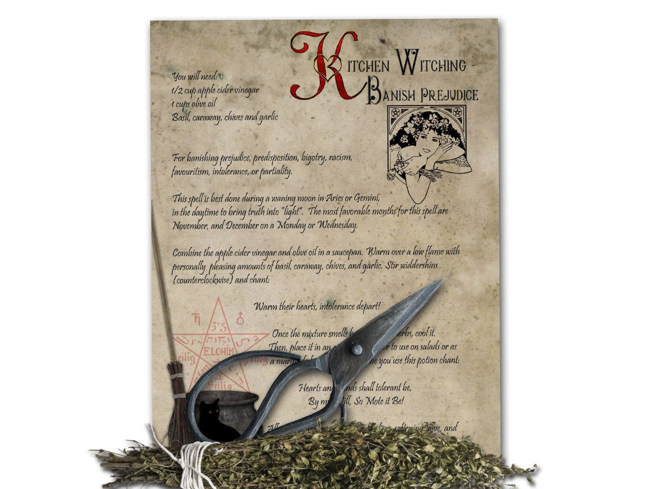 BANISH PREJUDICE a Kitchen Witching Spell Printable Page - Morgana Magick Spell