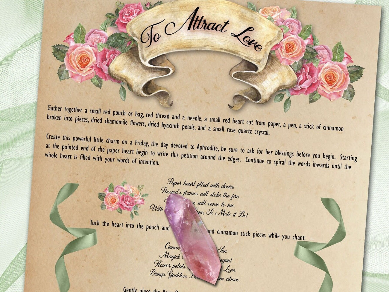 Close-up of ATTRACT LOVE CHARM Printable Page - Morgana Magick Spell