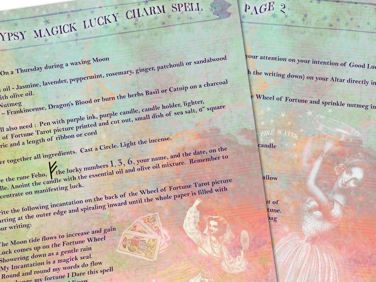 Close-up of GYPSY MAGICK a Lucky Charm Spell Printable 2 Pages - Morgana Magick Spell