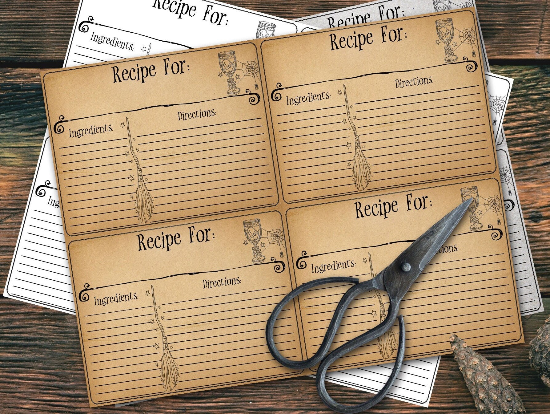 WITCH RECIPE CARDS, Digital Download, Kitchen Witch Spell Cards, Recipe Card Template, Write Down your Spells, Witchcraft Magickal Records - Morgana Magick Spell