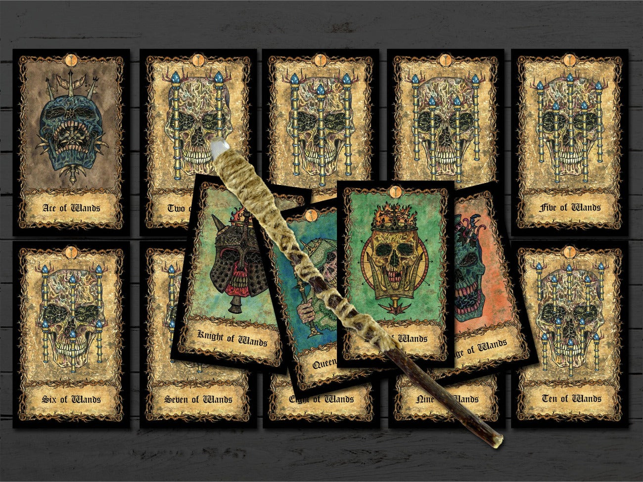 The 14 cards of the suit of Wands from Ace to King.
