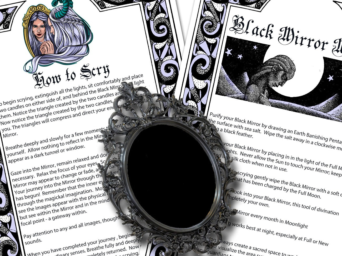 Close-up of BLACK MIRROR Magic, 2 Pages, Wicca Witchcraft Scrying Mirror Divination, Mirror Cleansing and Charging, Magic Mirror Spirit World Printable - Morgana Magick Spell