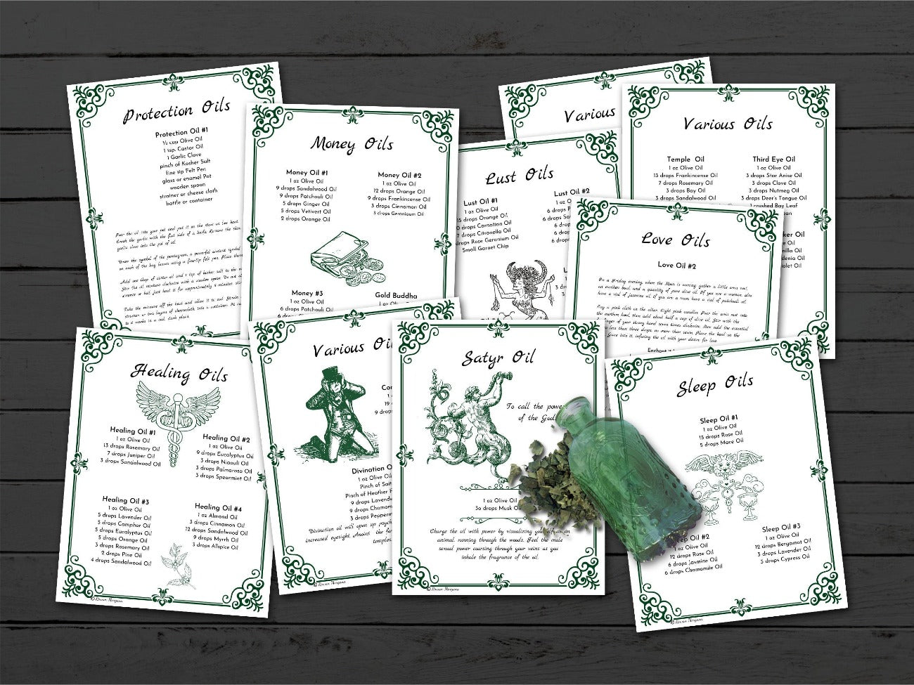 MAGIC SPELL OILS Bundle, 53 Pages with over 180 Recipes, Wicca Witchcraft Guide to creating Sacred Oils, Pagan Herbal Oil Recipes Spellbook - Morgana Magick Spell