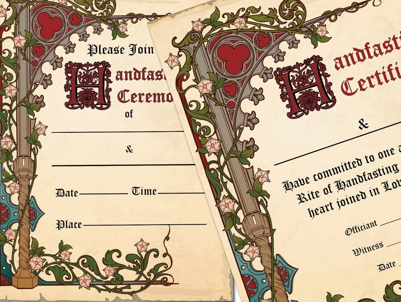 MEDIEVAL HANDFASTING, Printable Certificate & Invitation, Wicca Pagan Wedding Marriage Parchment, Jump the Broom, Witchcraft Cord Binding - Morgana Magick Spell