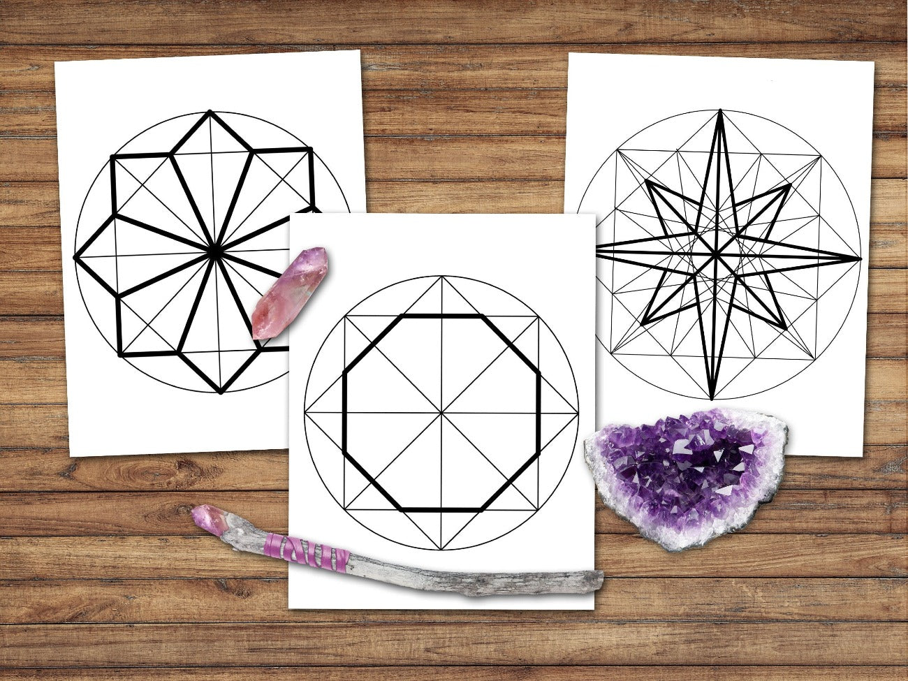 Three crystal grid templates, star and cube sacred geometry shapes - Morgana Magick Spell