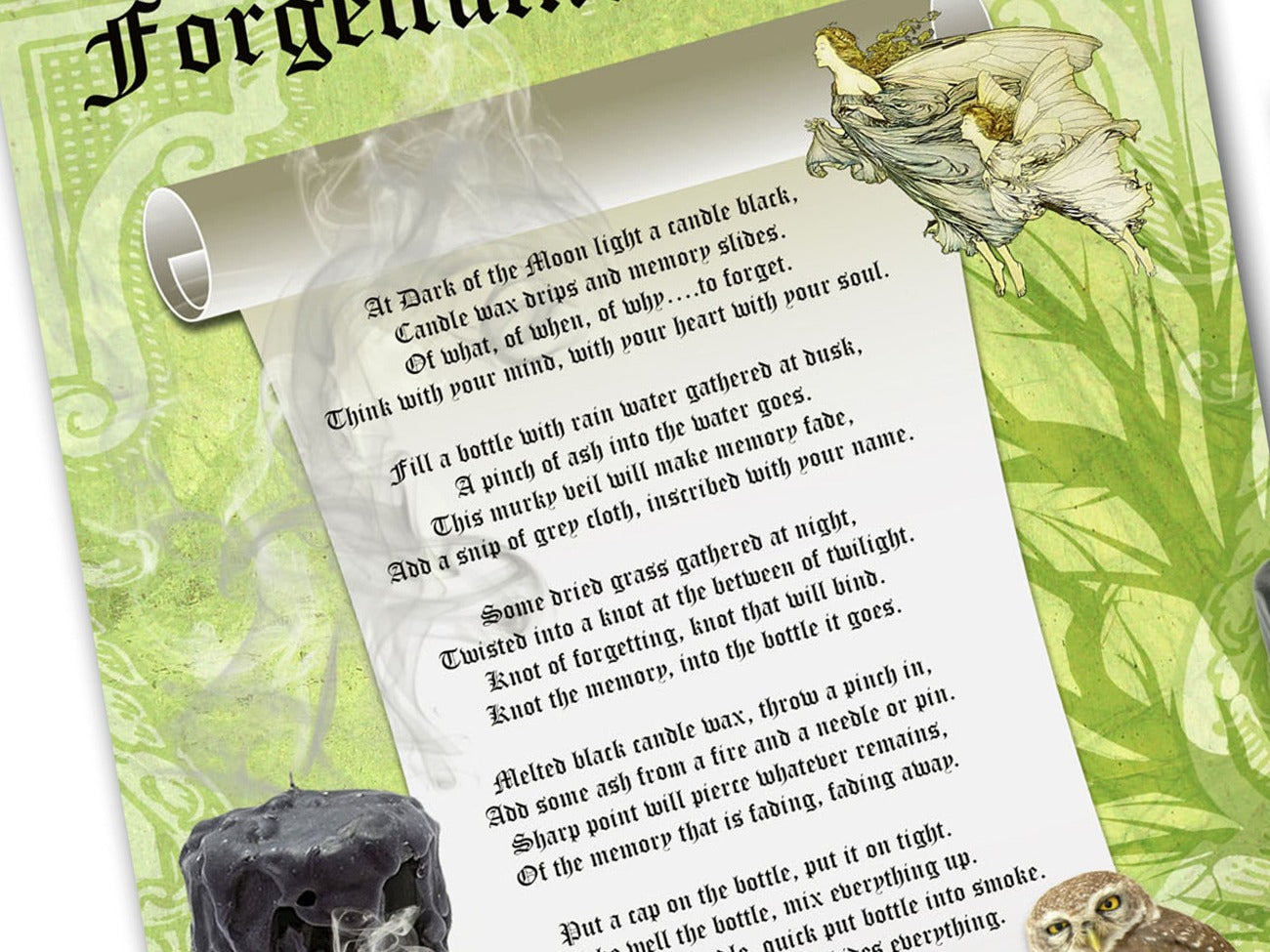 Close-up image of FORGETFULNESS POTION SPELL Printable Book of Shadows page - Morgana Magick Spell