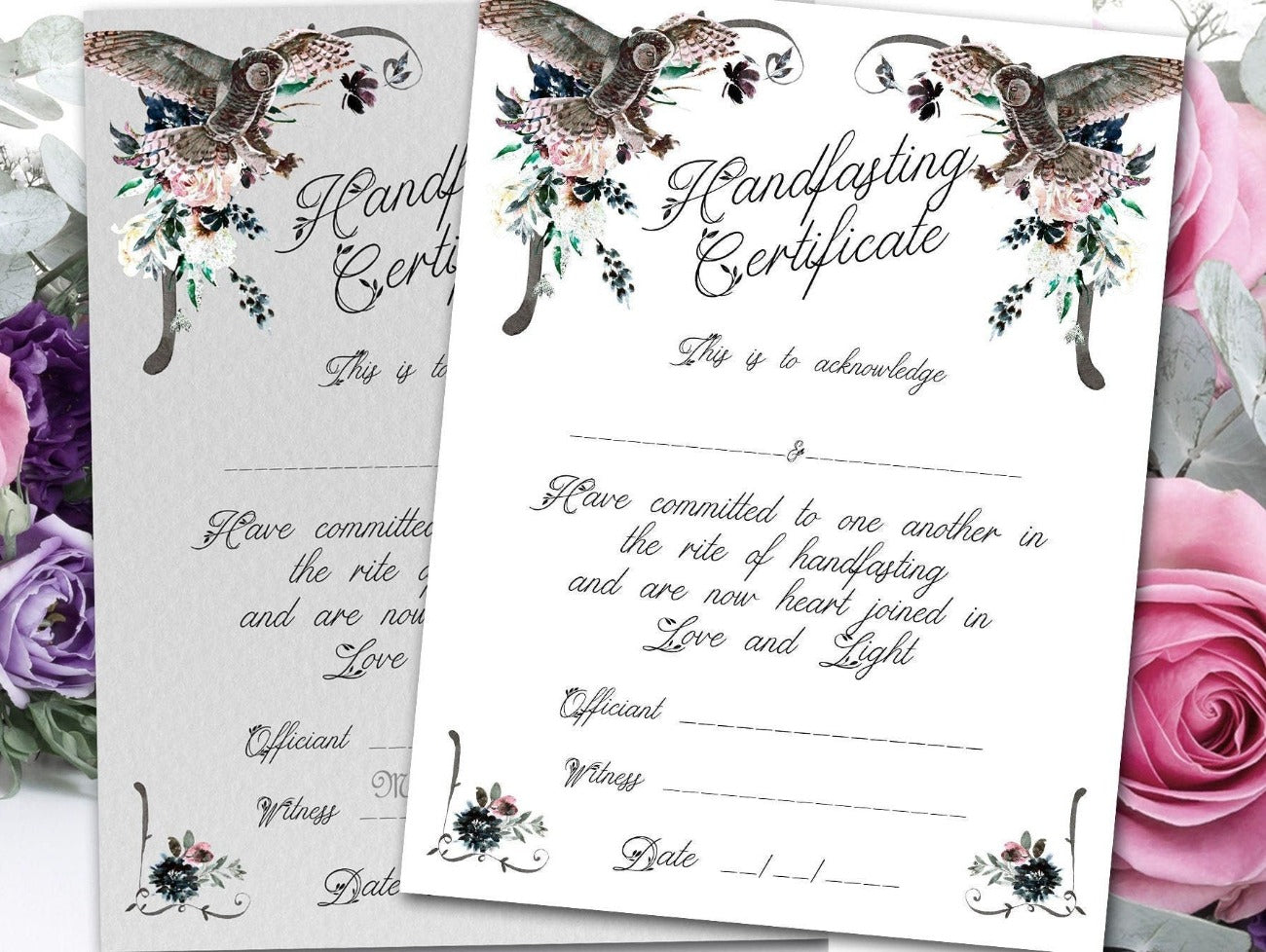 OWL HANDFASTING CERTIFICATE, Printable Wicca Pagan Wedding Certificate, Pagan Marriage Ritual, Jump the Broom, Witchcraft Cord Binding Vows - Morgana Magick Spell