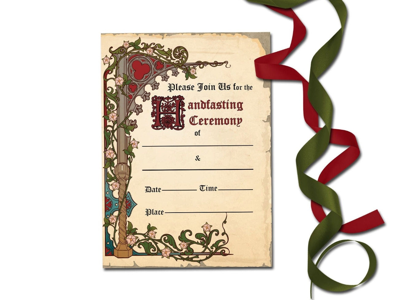 MEDIEVAL HANDFASTING, Printable Certificate & Invitation, Wicca Pagan Wedding Marriage Parchment, Jump the Broom, Witchcraft Cord Binding - Morgana Magick Spell