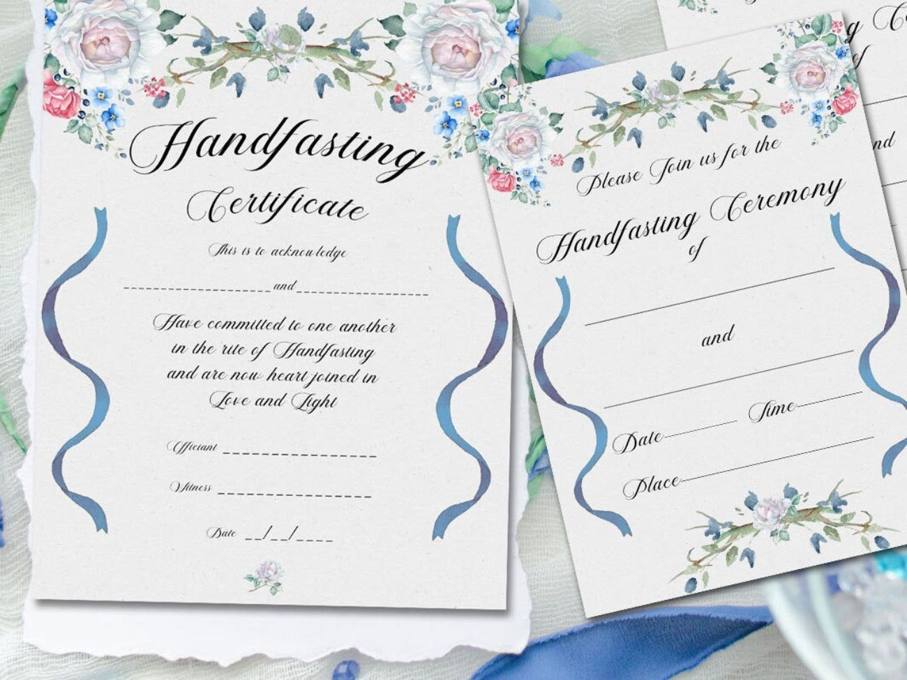 ELEGANT HANDFASTING Certificate and Invitation, Printable Instant Download- Morgana Magick Spell