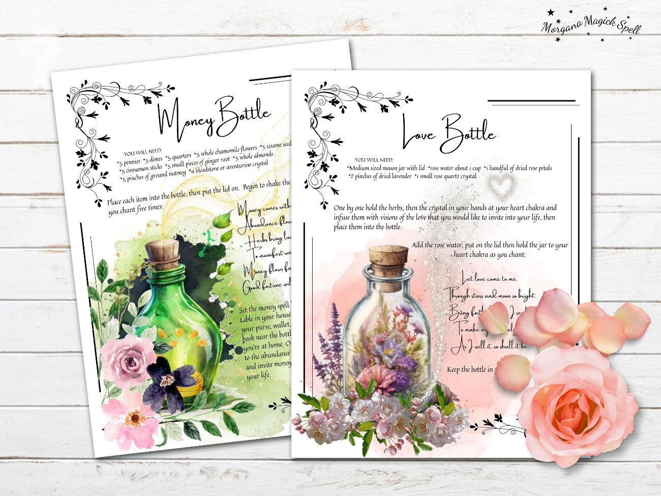 Wicca Witchcraft Spell Bottle Recipes printable bundle by Morgana Magick Spell.