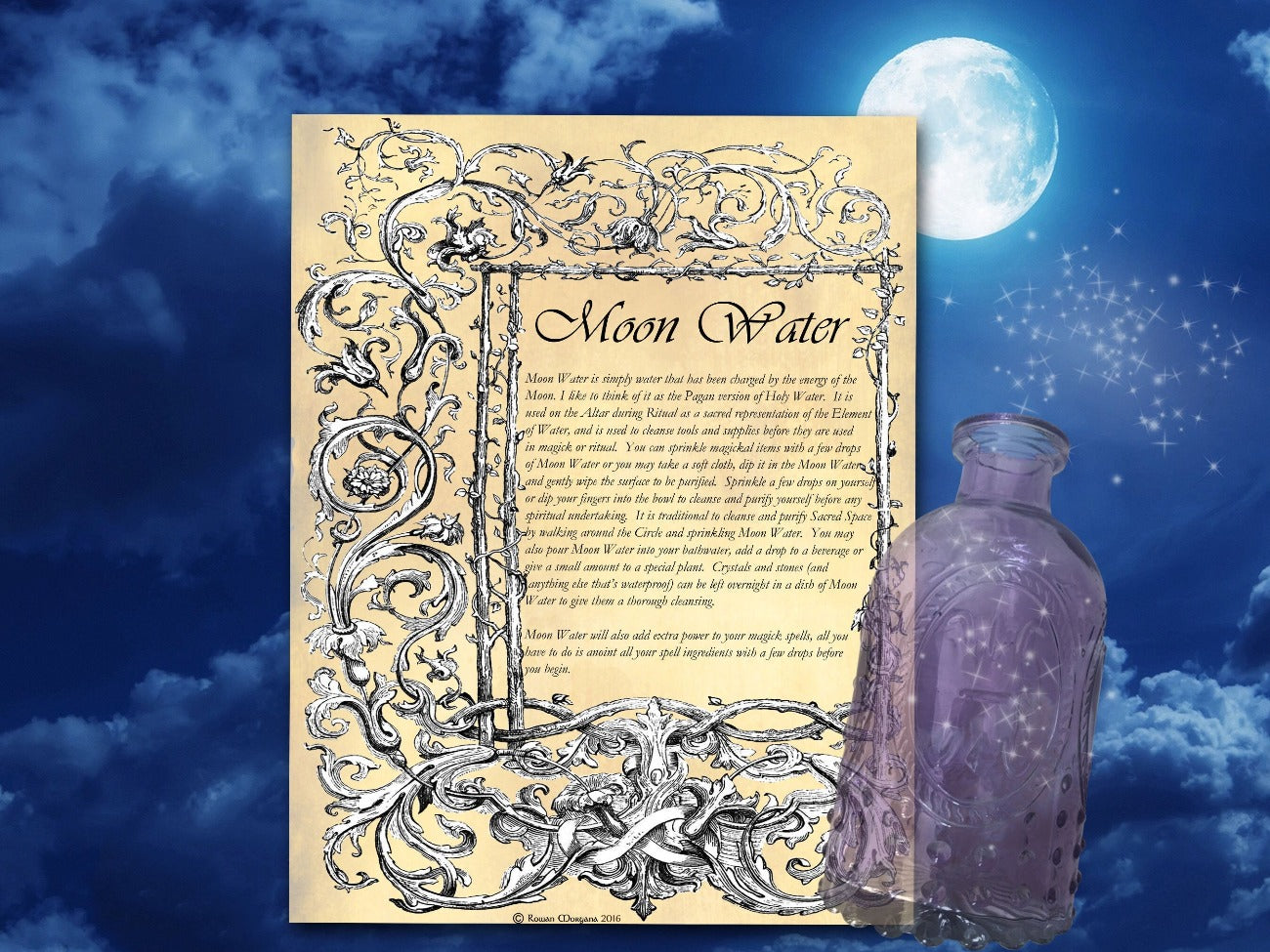 MOON WATER Recipe, 3 Pages Digital Download, Wicca Water Blessing, How to Make Moon Water, Moon Water Potion, Lunar Water, Wicca Holy Water - Morgana Magick Spell