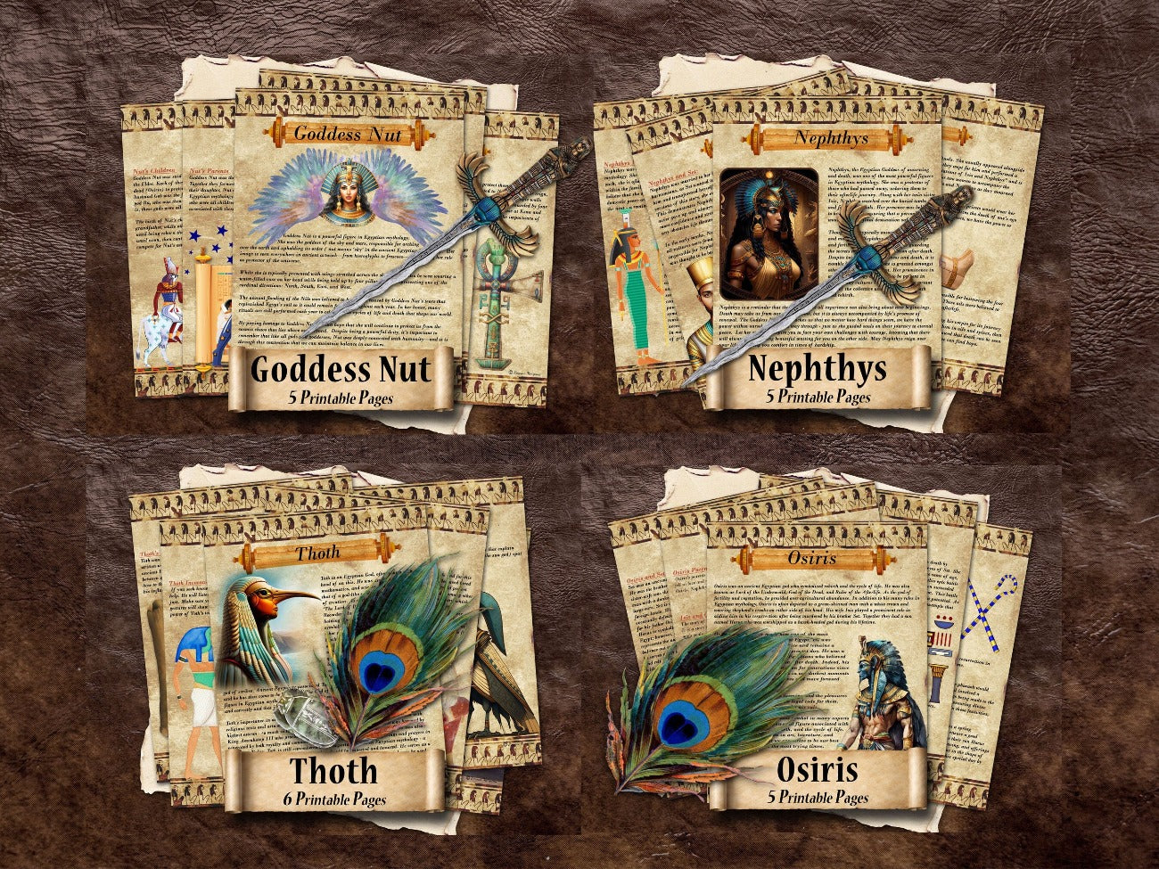 EGYPTIAN GODS & GODDESSES Printable Bundle - 49 pages, Divine wisdom magick and mythology - Morgana Magick Spell