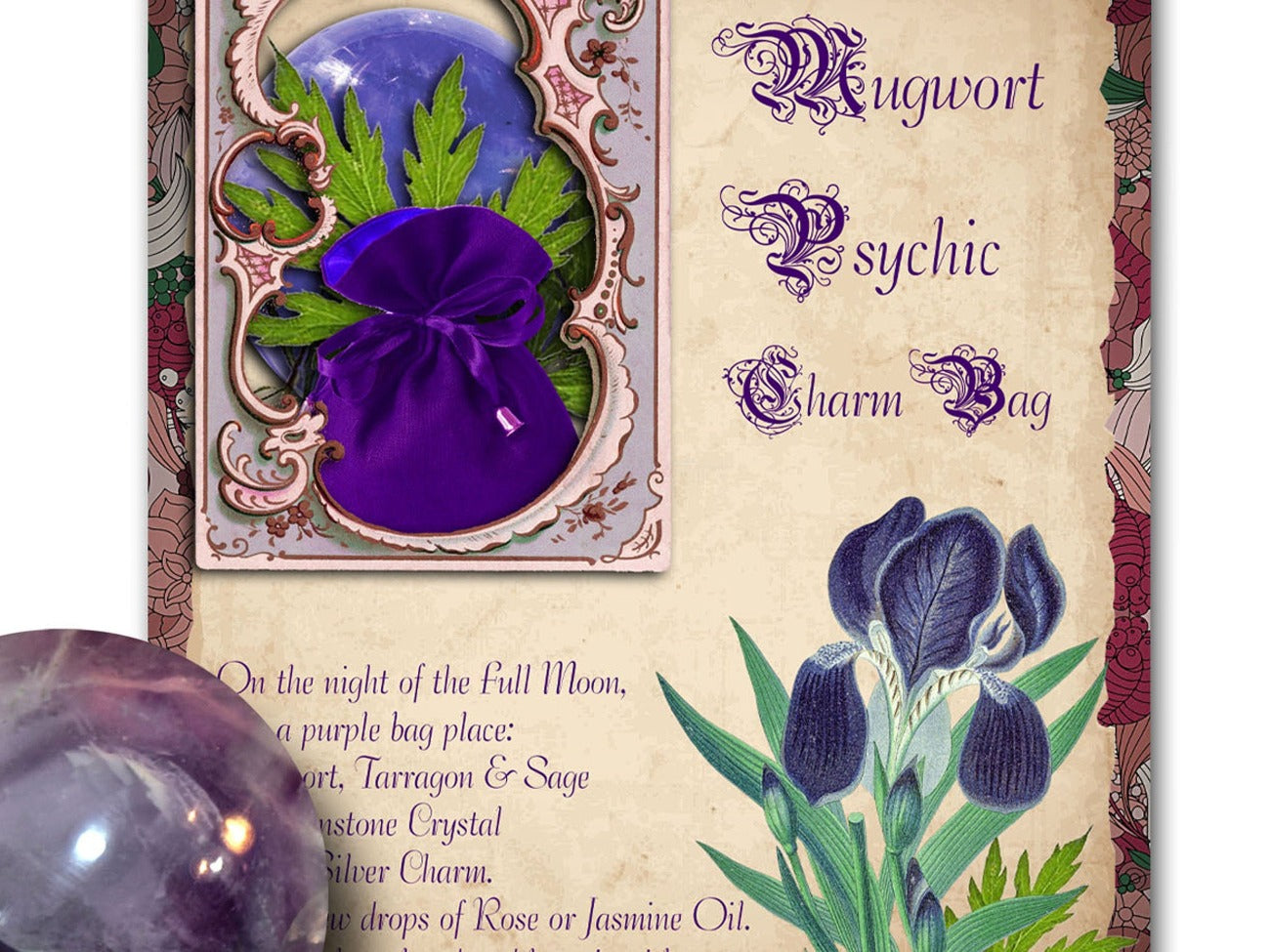 MUGWORT PSYCHIC Charm Bag, Recipe Spell, Apothecary Green Witchcraft, Wicca Witch Psychic Clairvoyant Spell Printable for your Grimoire - Morgana Magick Spell