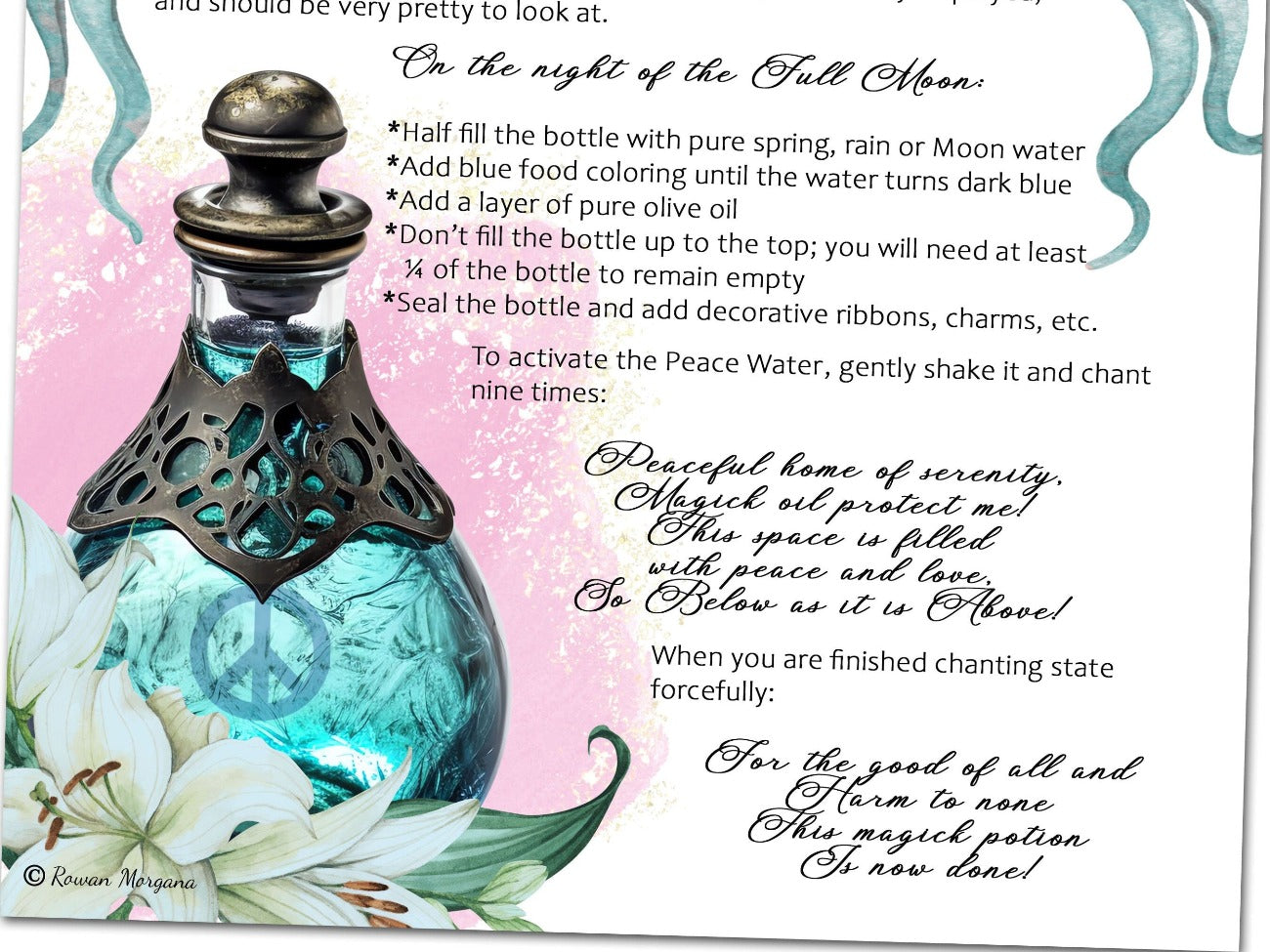 PEACE WATER Recipe, A Witchcraft Peace Spell to Bless and Protect your home, Banish Negativity, Anti Hex Wicca Water Elemental Magick - Morgana Magick Spell