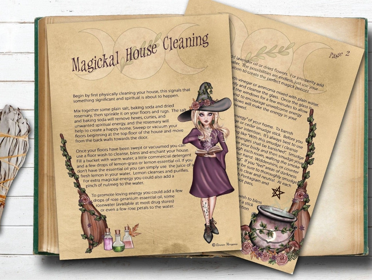 HOUSECLEANING MAGIC, 2 Printable Pages, To Cleanse, Purify and Bless your Home or Sacred Space, Banish Negative Energy - Morgana Magick Spell