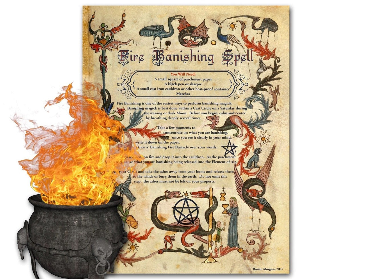 FIRE BANISHING SPELL, Charmed Style Printable, Binding Spell Candle Magic, Fire Element Ritual, Wicca Witchcraft Banish Negative Energy - Morgana Magick Spell