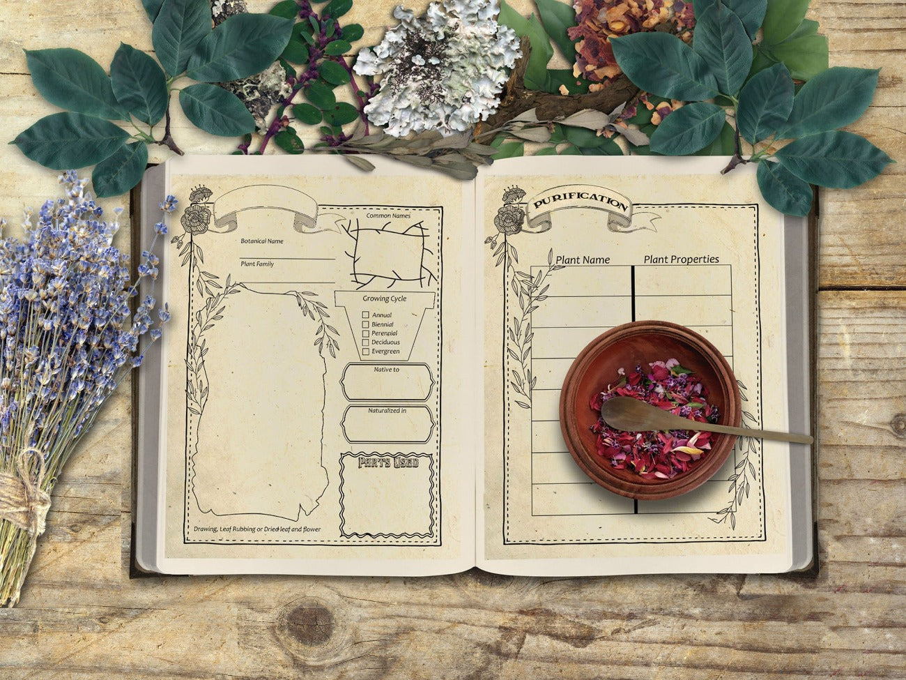 WITCH HERBAL Junk Journal Planner, 25 Pages, Witchy Apothecary Journal, Wicca Herb Magick, Witchcraft Herbal Garden DIY Grimoire - Morgana Magick Spell