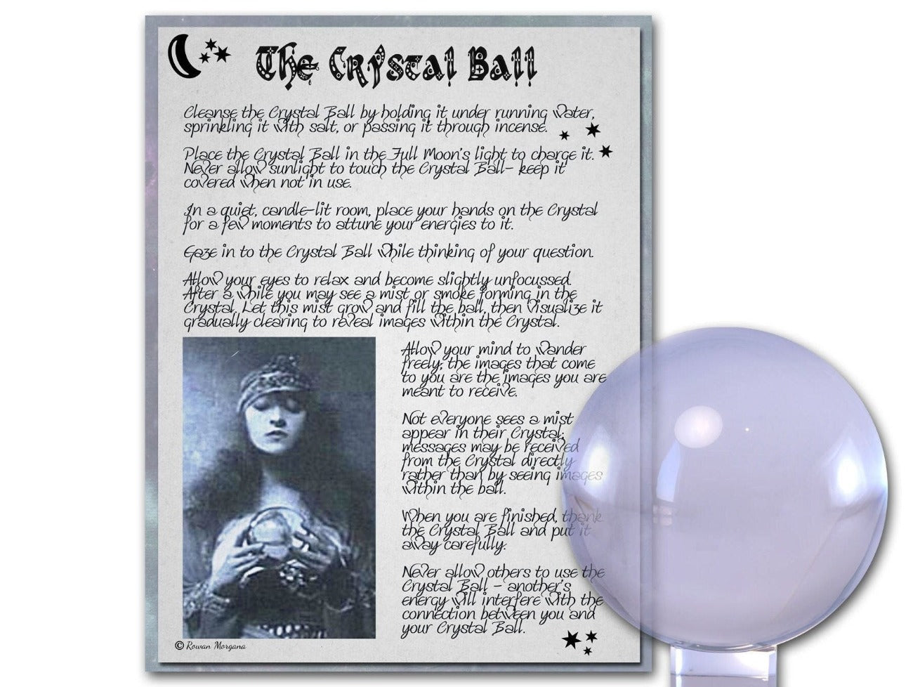 CRYSTAL BALL, How to Cleanse Charge Use & Take Care of a Scrying Crystal, Printable Page for your Spellbook or Book of Shadows - Morgana Magick Spell