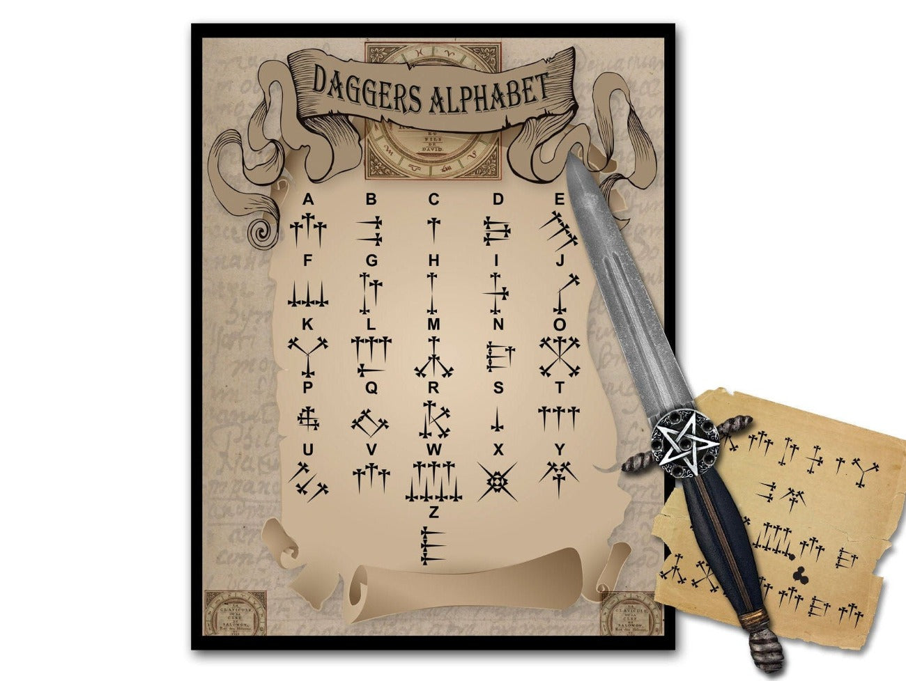 DAGGERS ALPHABET, Witchcraft Magical Secret Script, For Writing Spells and Rituals, Printable Spellbook Page - Morgana Magick Spell