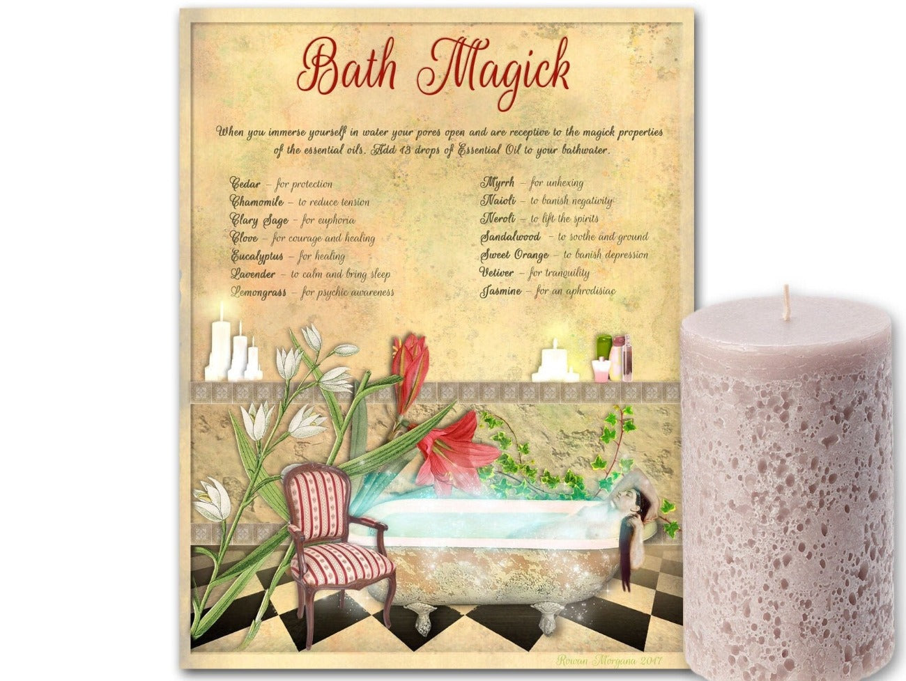 BATH MAGICK, Ritual Bath Essential Oil Recipes, Wicca Aromatherapy Bath Magic Spell, Moon Goddess Wicca Bath Oil, Spiritual Ritual Bathing - Morgana Magick Spell