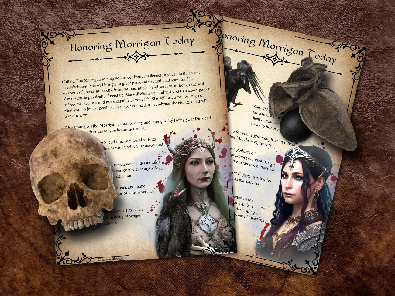 Honoring Morrigan Today, 2 pages, Printable Spell Book pages, Celtic Mythology Raven Diety, Wicca Dark Goddess Samhain Grimoire, Halloween Altar Prayers - Morgana Magick Spell