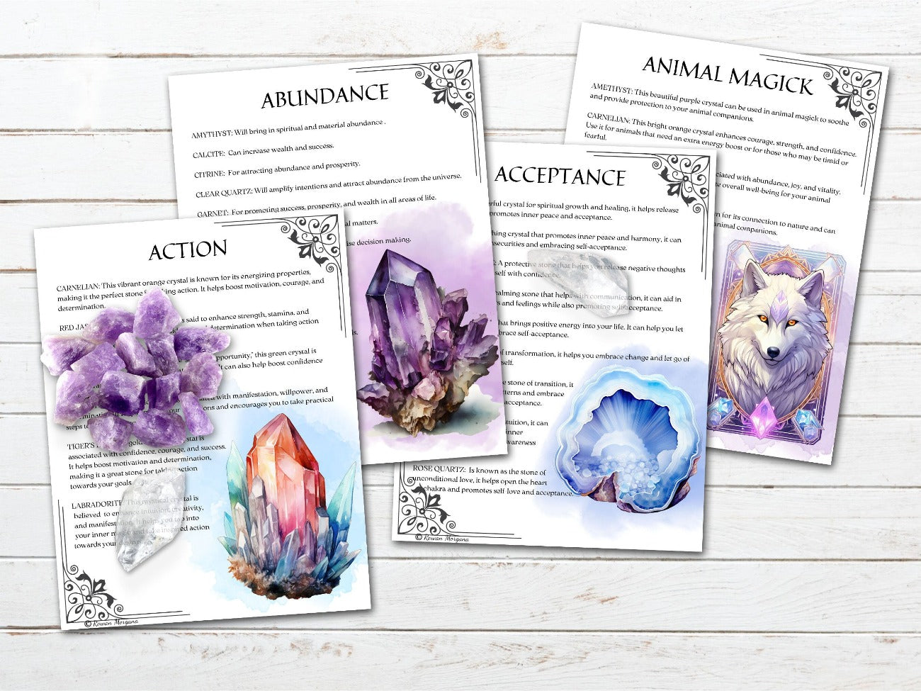CRYSTAL MAGICK, Action, Abundance, Acceptance & Animal Magick Printable pages - Morgana Magick Spell