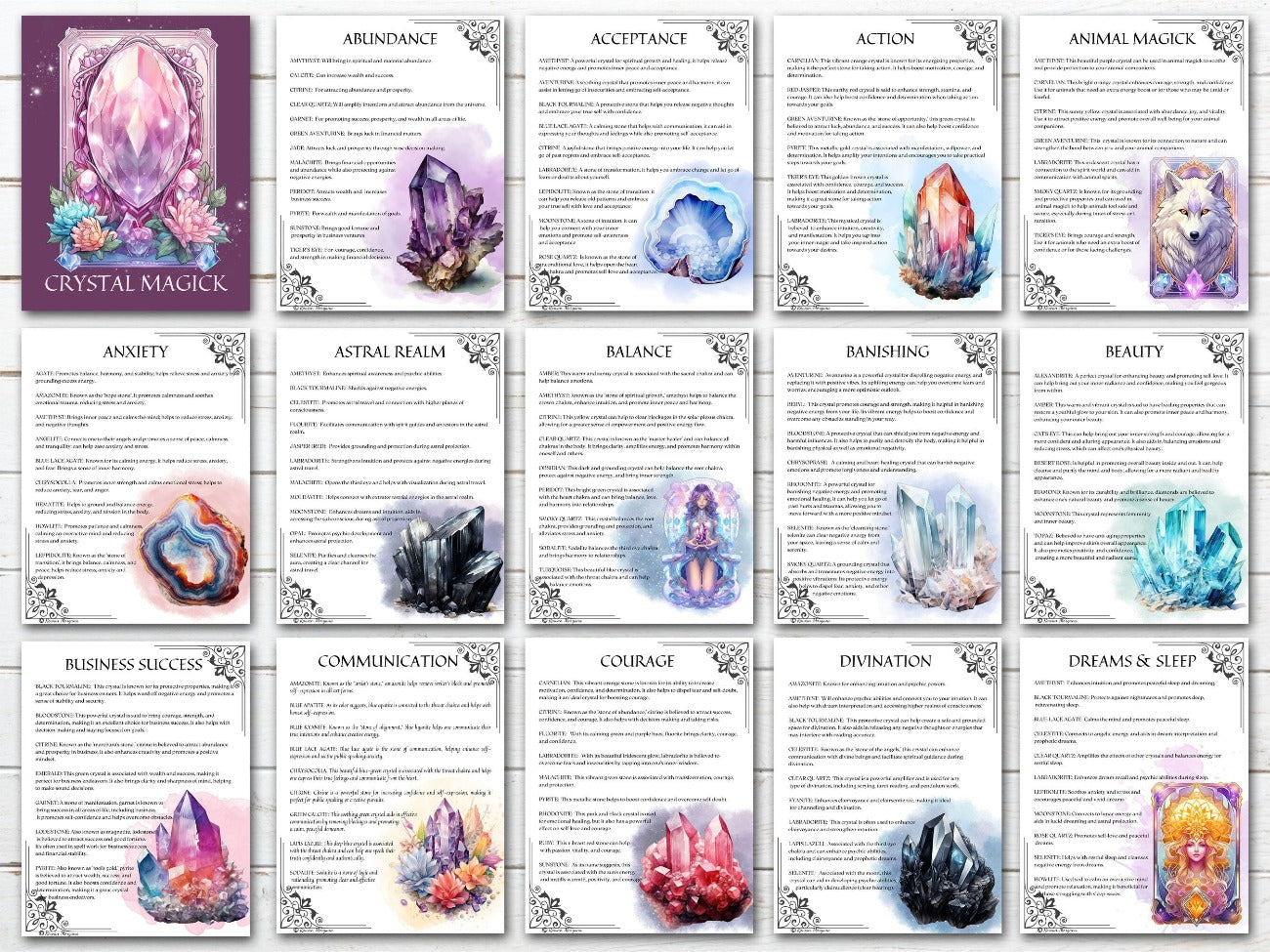 CRYSTAL MAGICK, first 20 pages, Printable crystal meanings & guide for the stone witch, cleansing and charging, choose stones by magic intention - Morgana Magick Spell