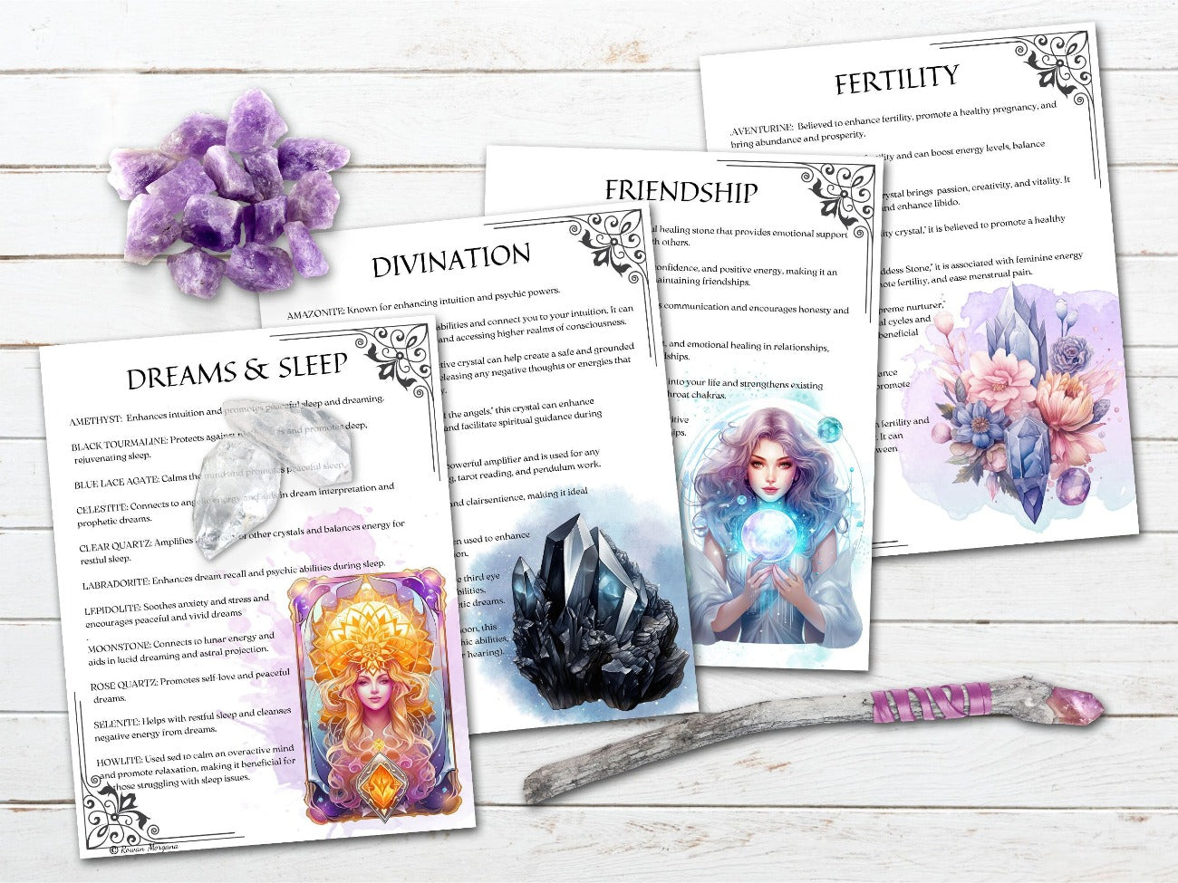 CRYSTAL MAGICK, Dreams, Divination Friendship, & Fertility Printable pages - Morgana Magick Spell