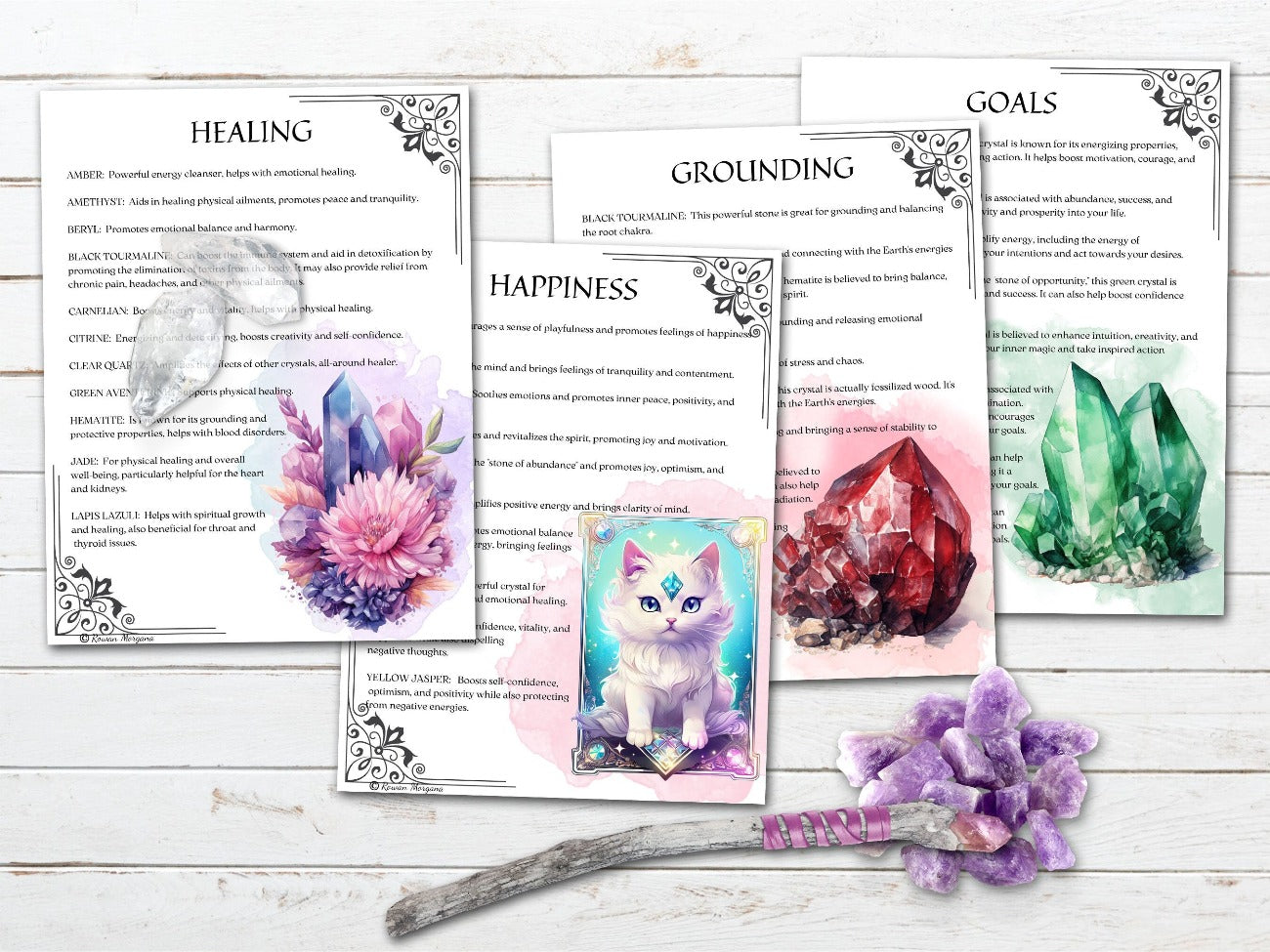 CRYSTAL MAGICK, Healing, Happiness, Grounding, & Goals, Printable pages - Morgana Magick Spell