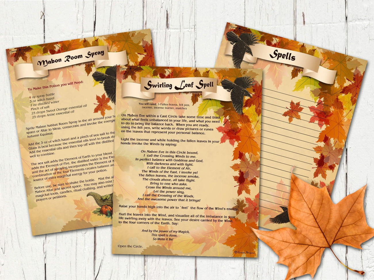 Mabon Room Spray, Mabon Swirling Leaf Spell, and Lined Spells Journal Page - Morgana Magick Spell - Morgana Magick Spell