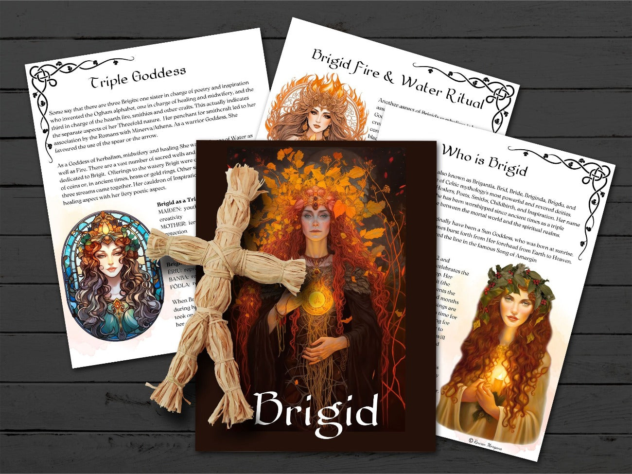 GODDESS BRIGID pages, Triple Goddess, Brigid Fire and Water Ritual, Title Page, and Who is Brigid - Morgana Magick Spell
