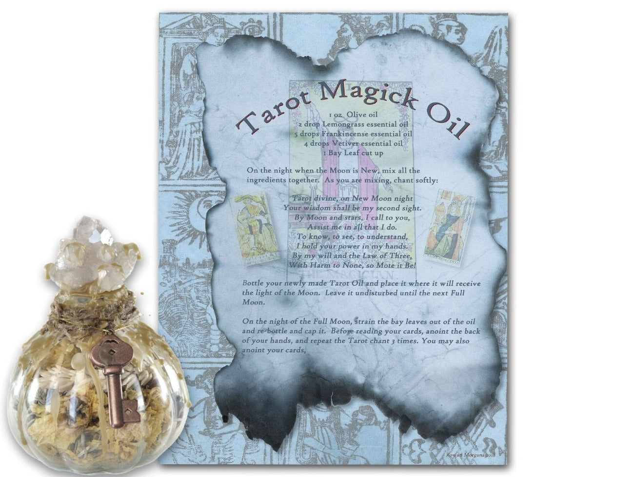 TAROT OIL Recipe, Printable Essential Oil Card Blessing, Recipe for Wicca Oracle Potion, Card Reading, Moon Spell, Grimoire Spellbook Page - Morgana Magick Spell