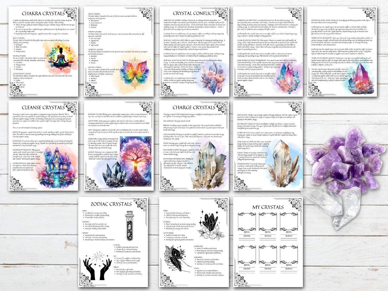 CRYSTAL MAGICK, 12 pages, Printable crystal meanings & guide for the stone witch, cleansing and charging, choose stones by magic intention - Morgana Magick Spell